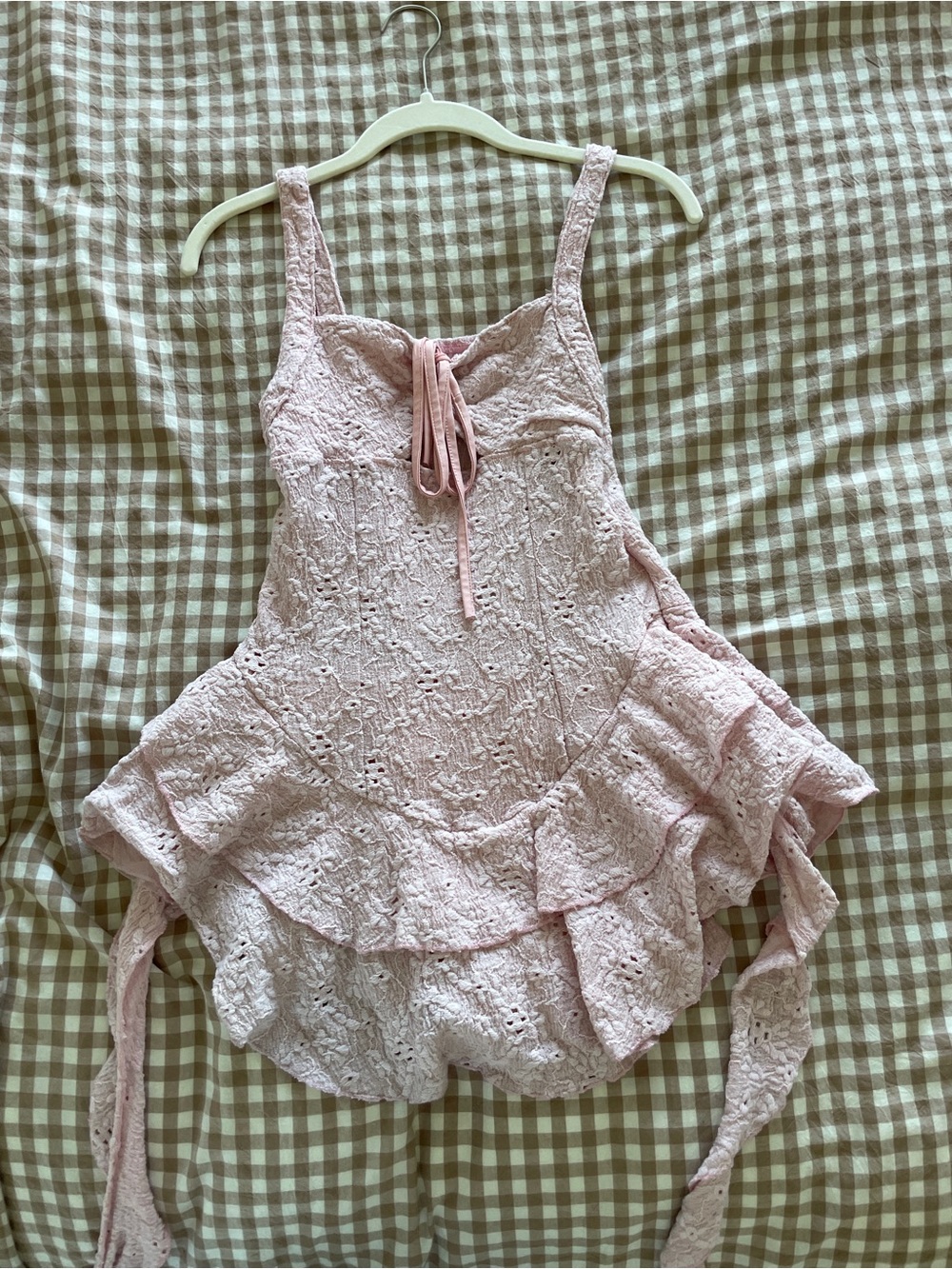 SHEIN Light Pink Lace Ruffle Mini Dress
